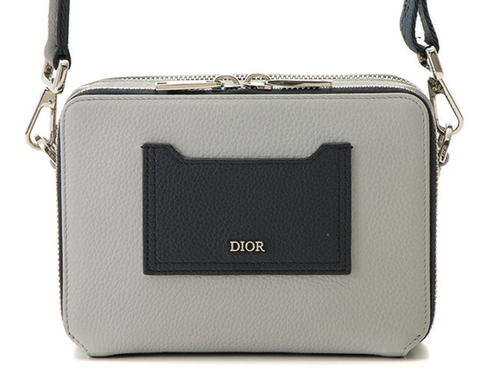 Christian Dior shoulder bag gray Navy Blue calfskin HU